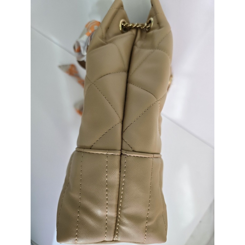 Steve Madden Quilted Tote Bag Womens Large Tan Excellent‎ Scarf Chain Detail - Picture 10 of 16